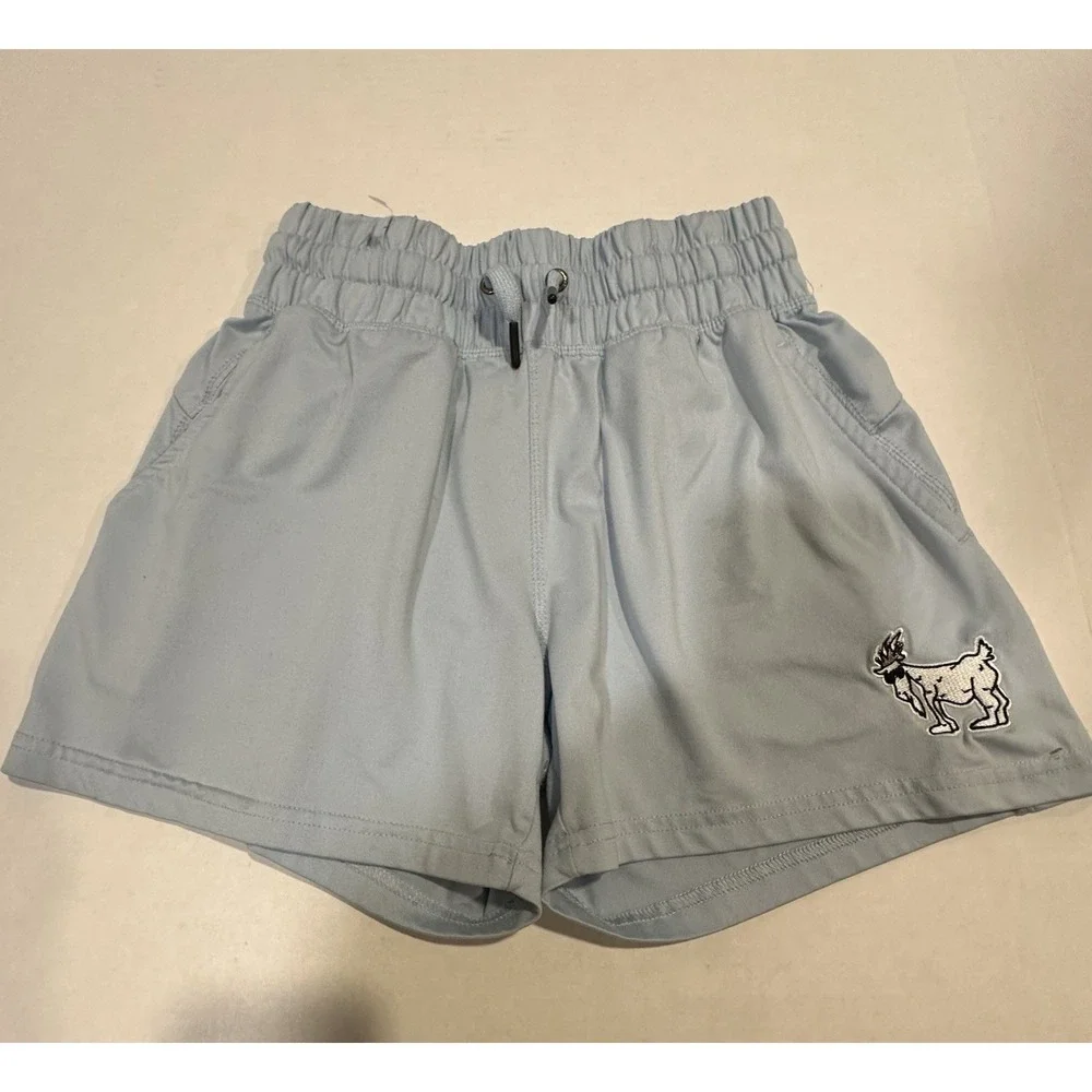 GOAT USA Shorts Embroidered Leg Light Blue Drawstring Elastic 22 In. Waist Boys